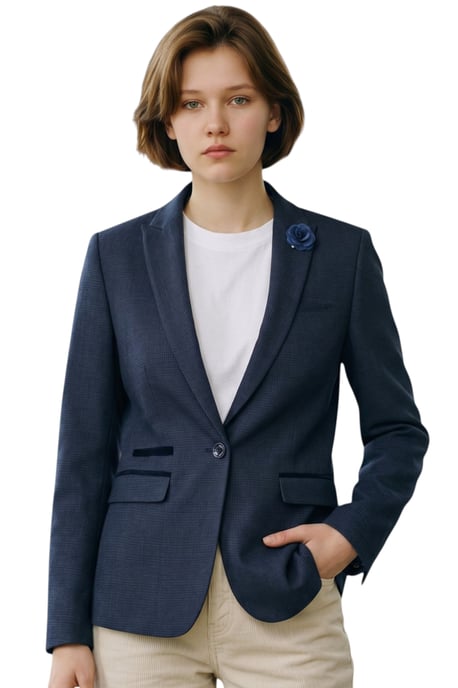 Dames marineblauw geruite wol mix visgraat tweed op maat gemaakt blazer - Caridi - Image 1