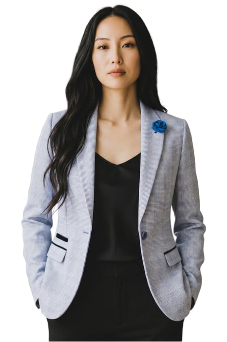 Dames blauwgeruite wol mix visgraat tweed op maat gemaakt blazer - Caridi - Image 1