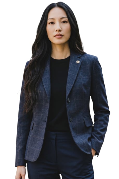 Dames marineblauw op maat gemaakte geruite tweed blazer formeel jasje - TPSTZ-7 - Image 1