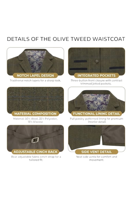 Dames olijfkleurig op maat gemaakte tweed vest formeel vest - TPSTZ-7 - Image 5