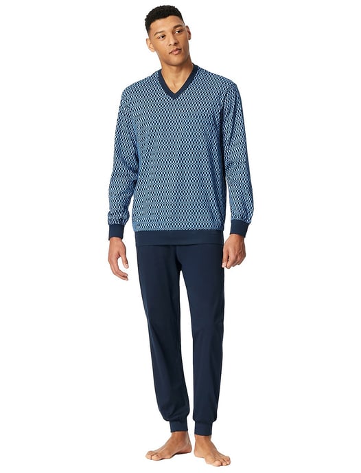 Lange pyjama Schiesser blauw met print - Image 1