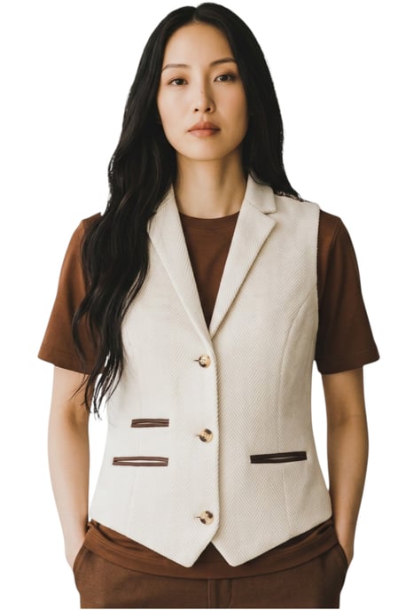 Dames crèmekleurige visgraatwollen wollen tweed geruite op maat gemaakte gilet - WS-1 - Image 1