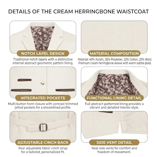 Dames crèmekleurige visgraatwollen wollen tweed geruite op maat gemaakte gilet - WS-1 - Image 5