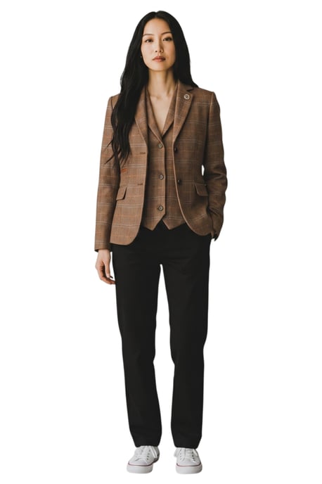 Dames eikenbruine 2-delige geruite formele tweed blazer en vestset - TPSTZ-7 - Image 2