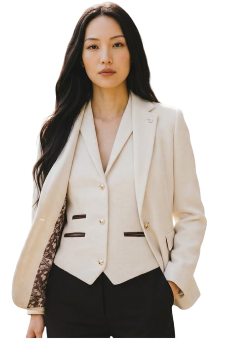 Dames crèmekleurige visgraatwol tweed blazer met 2-delig set - WS-1 - Image 1