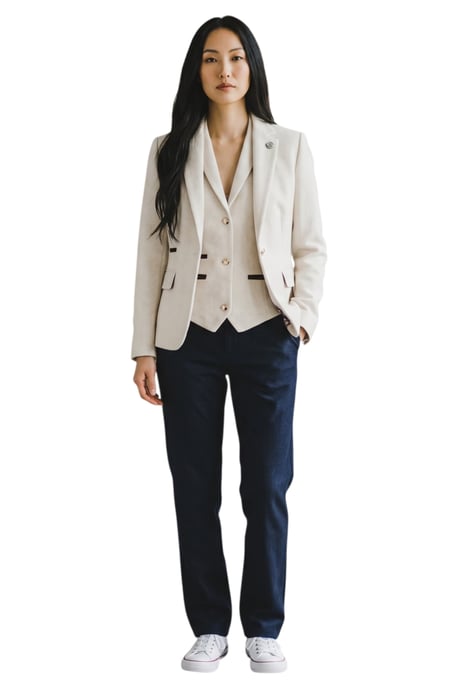 Dames crèmekleurige visgraatwol tweed blazer met 2-delig set - WS-1 - Image 3