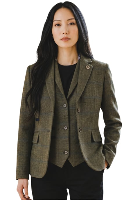 Dames olijfgroen 2-delig geruit formele tweed blazer en gilet - TPSTZ-7 - Image 1