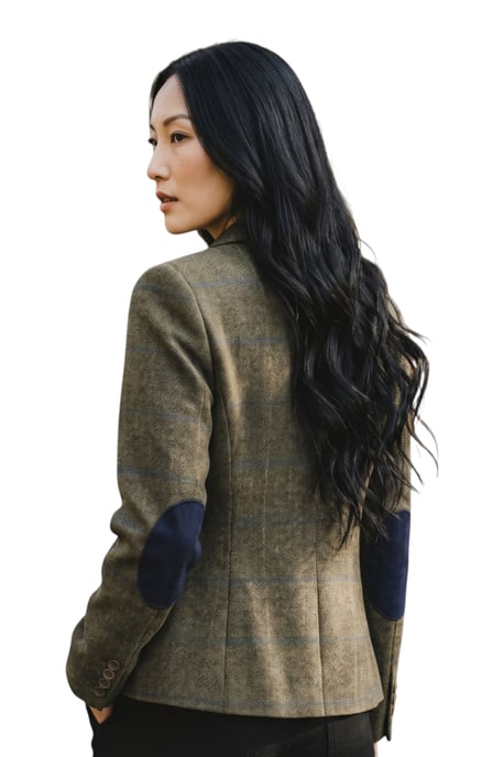 Dames olijfgroen 2-delig geruit formele tweed blazer en gilet - TPSTZ-7 - Image 4