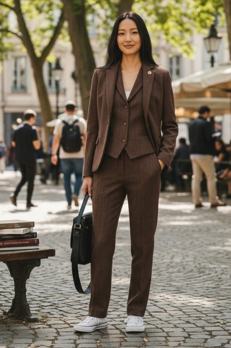 Dames roestbruine visgraatwol tweed blazer vest 2-delig set - WS-1 - Image 2