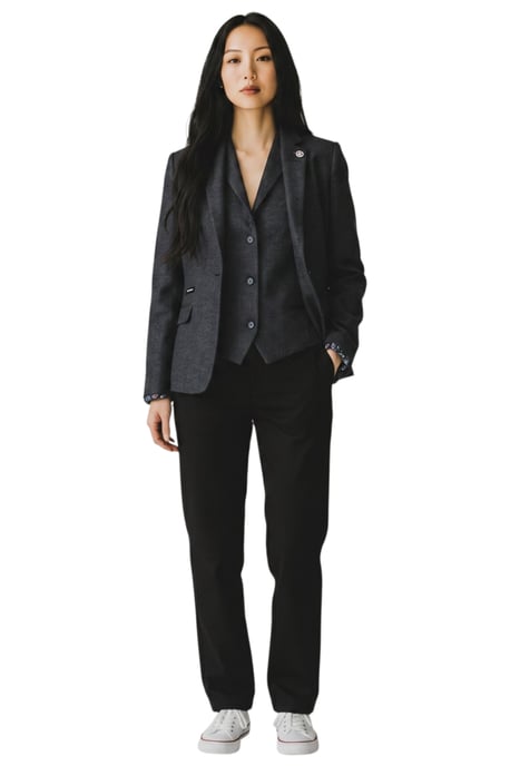 Dames zwarte visgraat wollen tweed blazer vest 2-delig set - WS-1 - Image 2