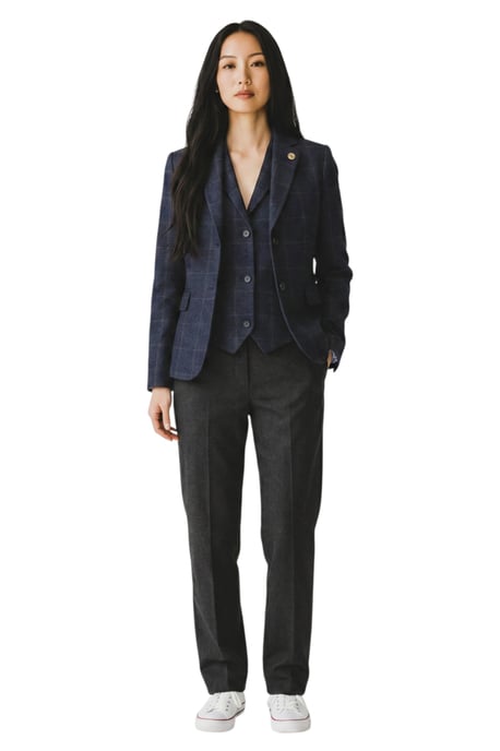 Dames marineblauw 2-delig geruit formele tweed blazer en gilet - TPSTZ-7 - Image 2