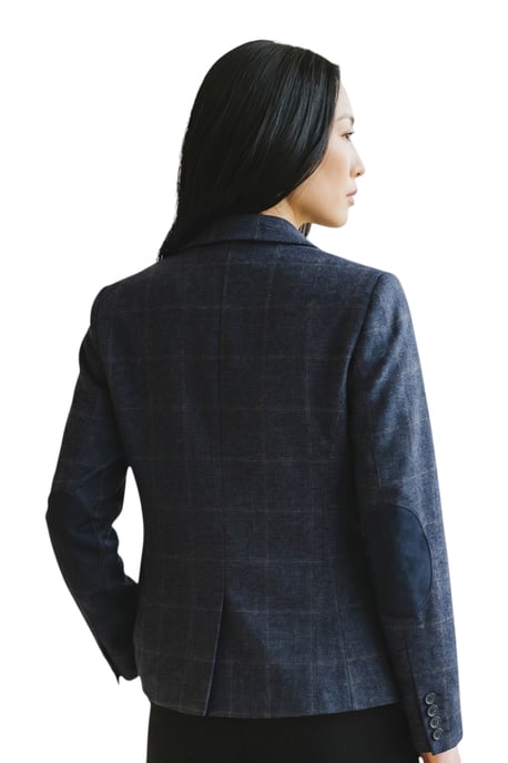 Dames marineblauw 2-delig geruit formele tweed blazer en gilet - TPSTZ-7 - Image 4