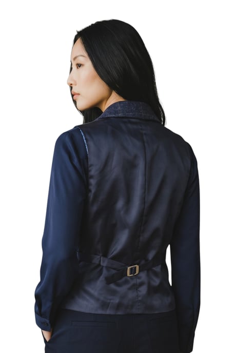 Dames marineblauw 2-delig geruit formele tweed blazer en gilet - TPSTZ-7 - Image 6