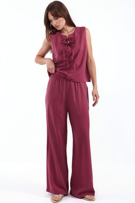 Viscose-blend blouse met strikdetail en elastische taillebroek set - Image 1