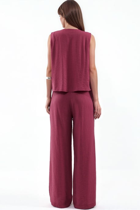Viscose-blend blouse met strikdetail en elastische taillebroek set - Image 3
