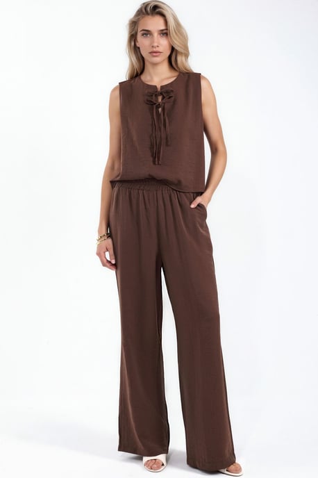 Viscose Blend Blouse met Strikdetail & Elastische Taille Broek Set - Image 1