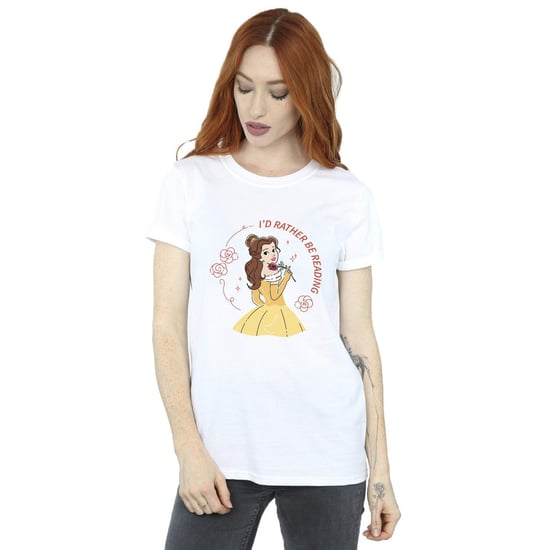 Disney Dames/Dames Beauty And The Beast I´d Rather Be Reading Katoenen boyfriend T-shirt (Wit) - Image 1