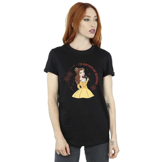 Disney Dames/Dames Beauty And The Beast I´d Rather Be Reading Katoenen boyfriend T-shirt (Zwart) - Image 1