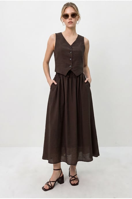 V-hals Vest en Lange Rok Twee-delige Coördinatie Set - Image 3