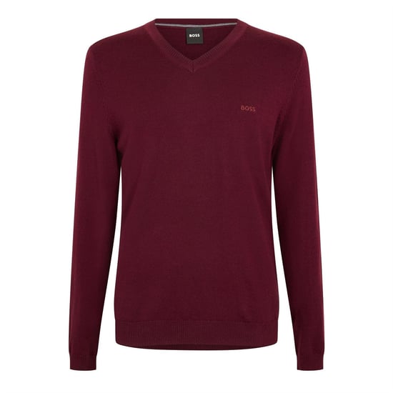 Boss Heren Batisse V Hals Sweater Top (Donkerrood) - Image 1