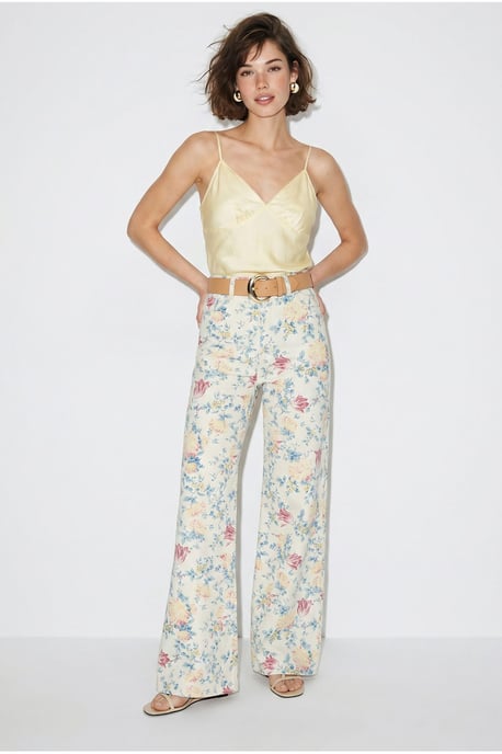 Hoge Taille Paisley Print Rechte Spijkerbroek - Image 1