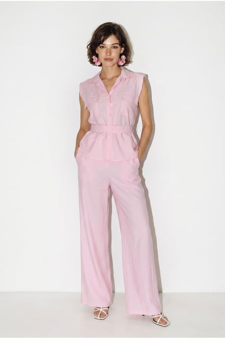 Gordelvrije Mouwloze Blouse en Wijde Broek Set - Image 2