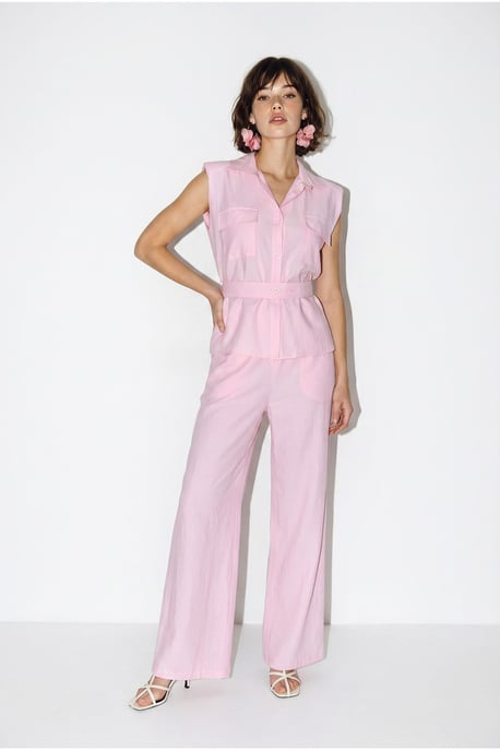 Gordelvrije Mouwloze Blouse en Wijde Broek Set - Image 3