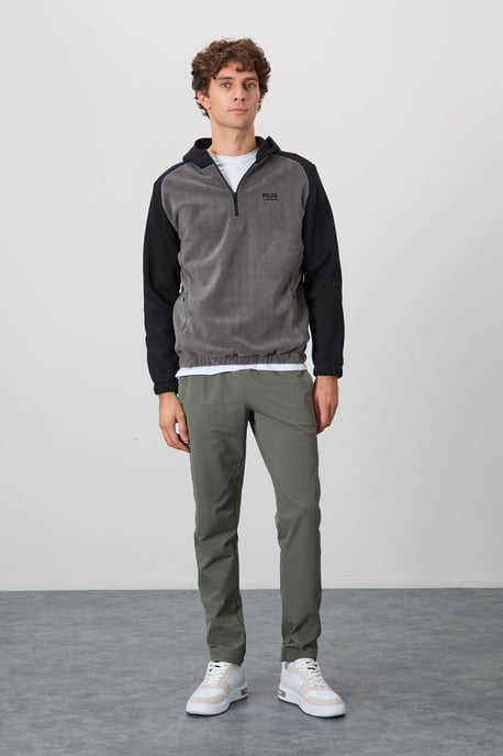 Heren Kleurenblok Halve Rits Plush Sweatshirt - Image 2