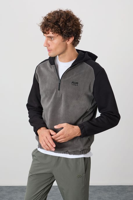 Heren Kleurenblok Halve Rits Plush Sweatshirt - Image 4