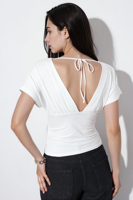 Getailleerde Crop Blouse Met Strikdetail - Image 2