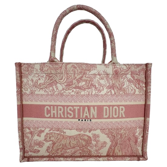Dior Medium Book Tote Toile de Jouy geborduurde tas in roze canvas - Image 1