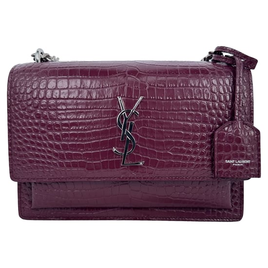 Saint Laurent Medium Sunset schoudertas met krokodillenprint in bordeauxrood leer - Image 2