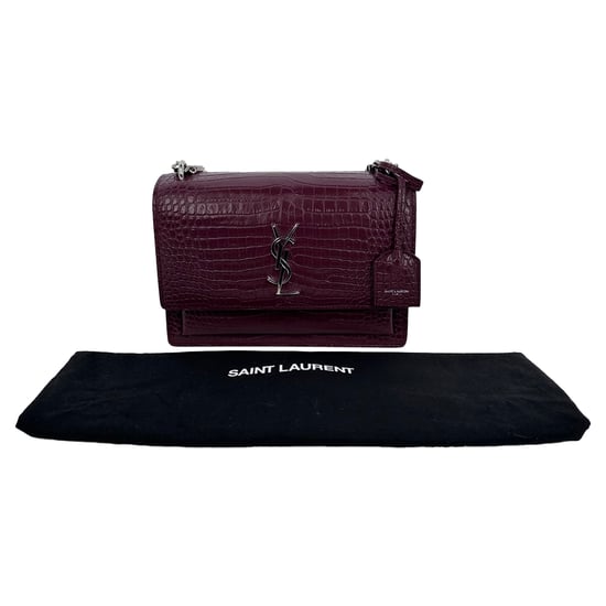 Saint Laurent Medium Sunset schoudertas met krokodillenprint in bordeauxrood leer - Image 3