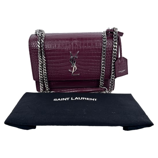 Saint Laurent Medium Sunset schoudertas met krokodillenprint in bordeauxrood leer - Image 4
