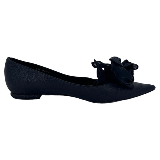 Dior ballerina's met spitse neuzen en rozenversiering in zwart glitter. - Image 1
