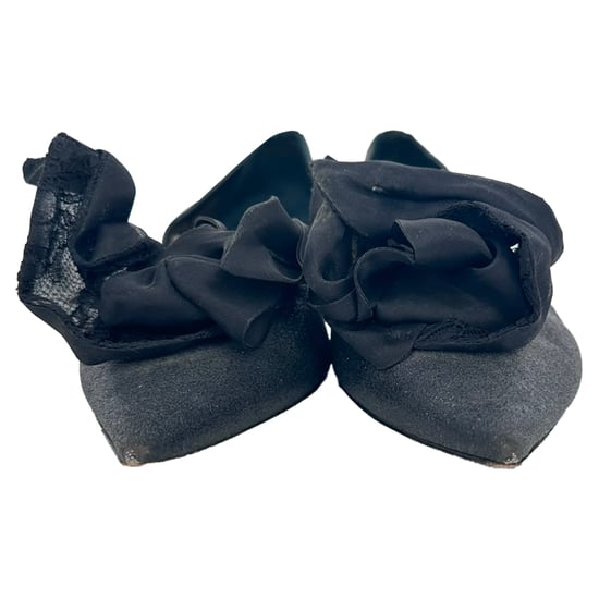 Dior ballerina's met spitse neuzen en rozenversiering in zwart glitter. - Image 2