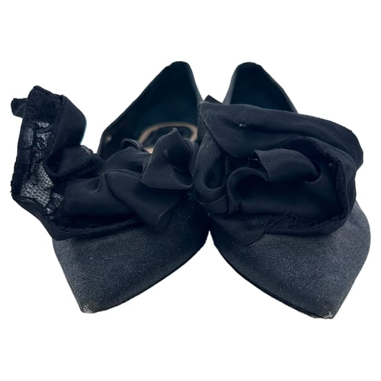 Dior ballerina's met spitse neuzen en rozenversiering in zwart glitter. - Image 4