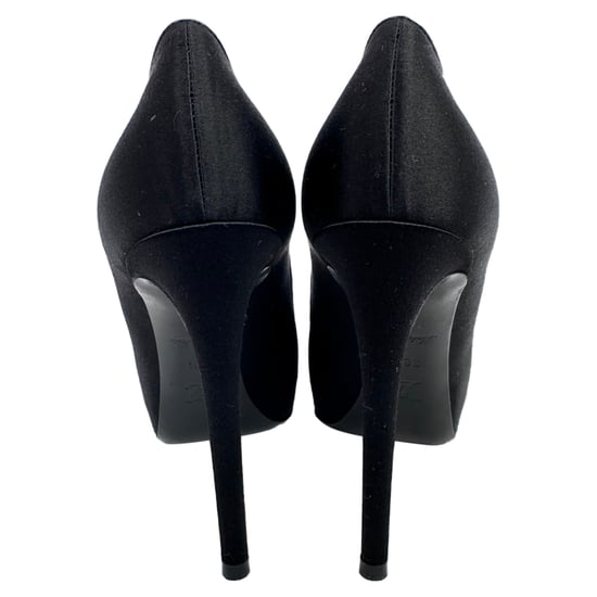 Louis Vuitton pumps met open neus en kristallen versiering in zwart satijn - Image 6