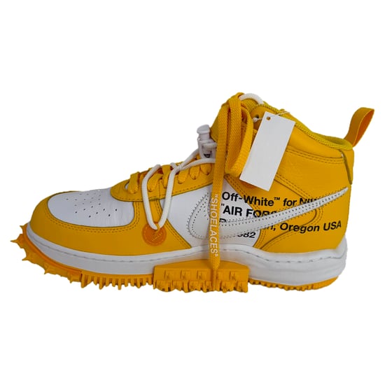 Nike x Off-White Air Force 1 Mid SP Sneakers in Wit en Varsity Geel Leer - Image 4