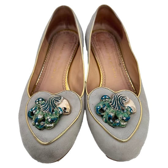 Charlotte Olympia Versierde Ballerina's in Grijs Suède - Image 2