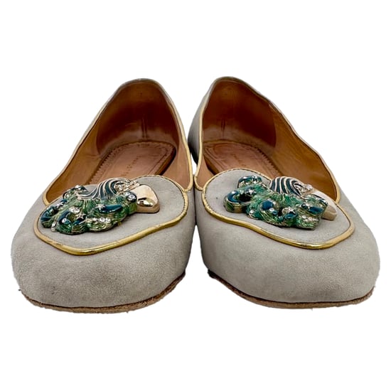 Charlotte Olympia Versierde Ballerina's in Grijs Suède - Image 4