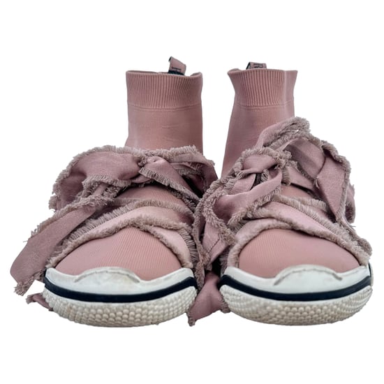 RED Valentino Glam Run Gebreide Hoge Sneakers in Roze Katoen - Image 3