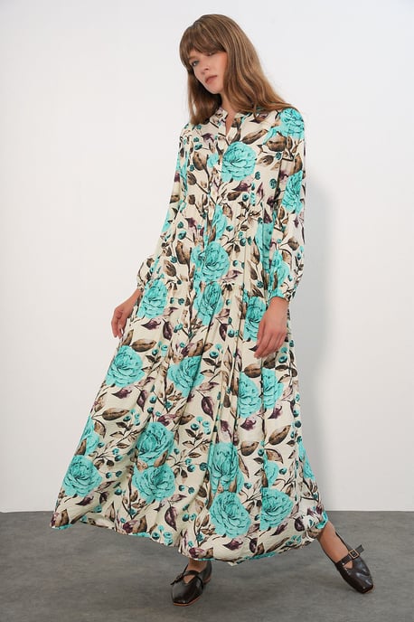 Bloemen Maxi Jurk Met Mandarin Kraag - Image 2