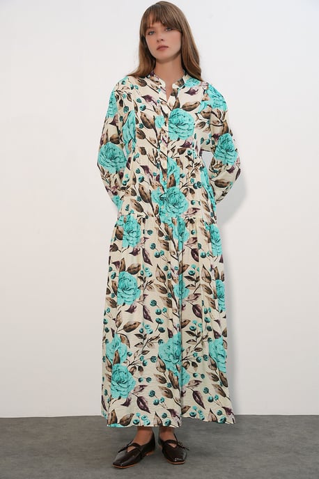 Bloemen Maxi Jurk Met Mandarin Kraag - Image 3