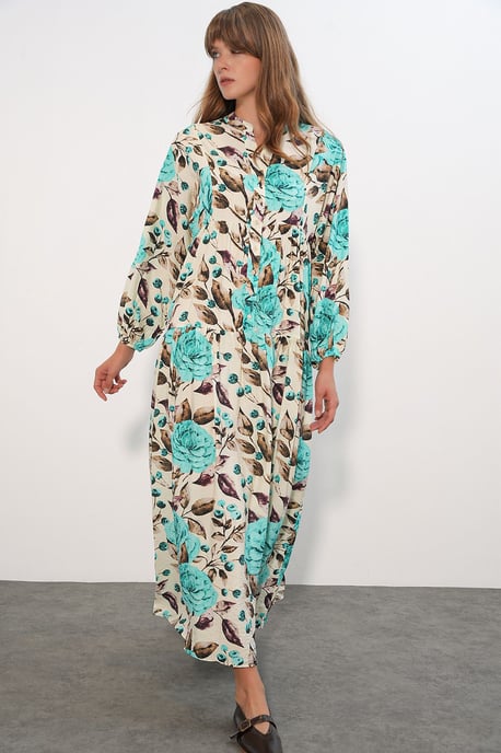 Bloemen Maxi Jurk Met Mandarin Kraag - Image 4