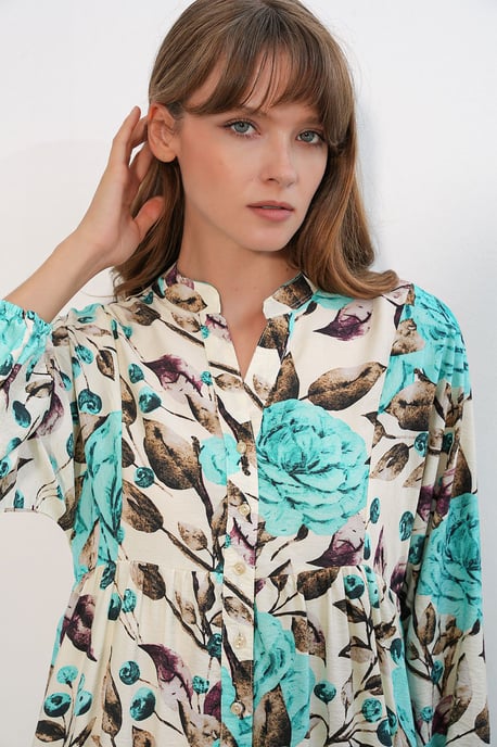Bloemen Maxi Jurk Met Mandarin Kraag - Image 5