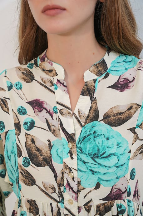 Bloemen Maxi Jurk Met Mandarin Kraag - Image 6