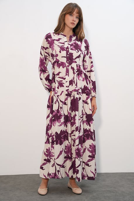 Floral Maxi Jurk Met Mandarijnkragen - Image 2