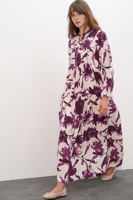 Floral Maxi Jurk Met Mandarijnkragen - Image 3