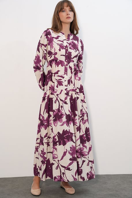 Floral Maxi Jurk Met Mandarijnkragen - Image 4